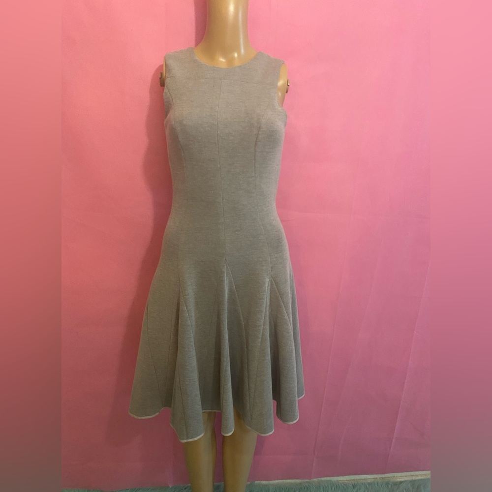 Halston Heritage gray heather stone round neck dress